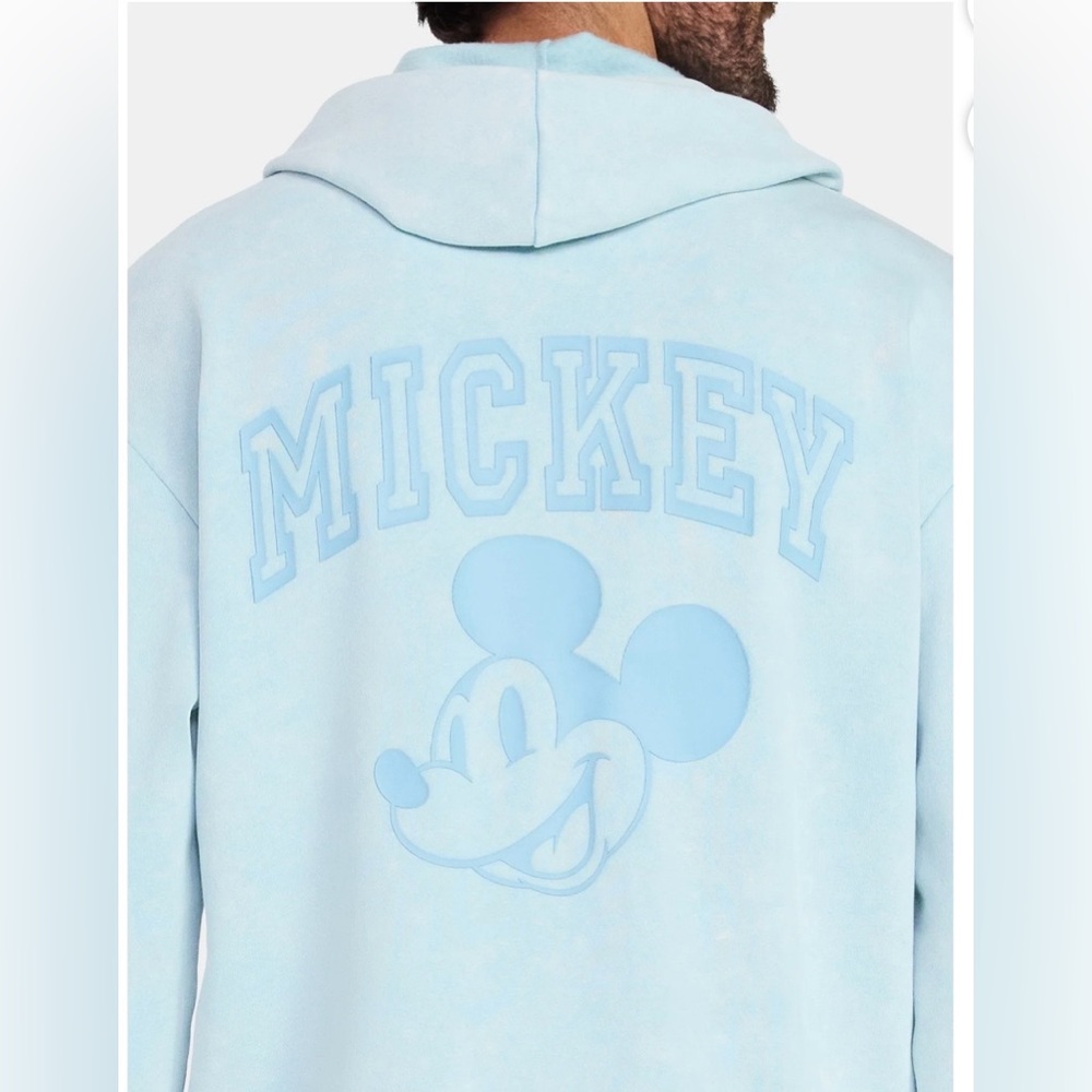 Mickey Mouse Embroidered Graphic Hoodie NWT Light Blue Adult M